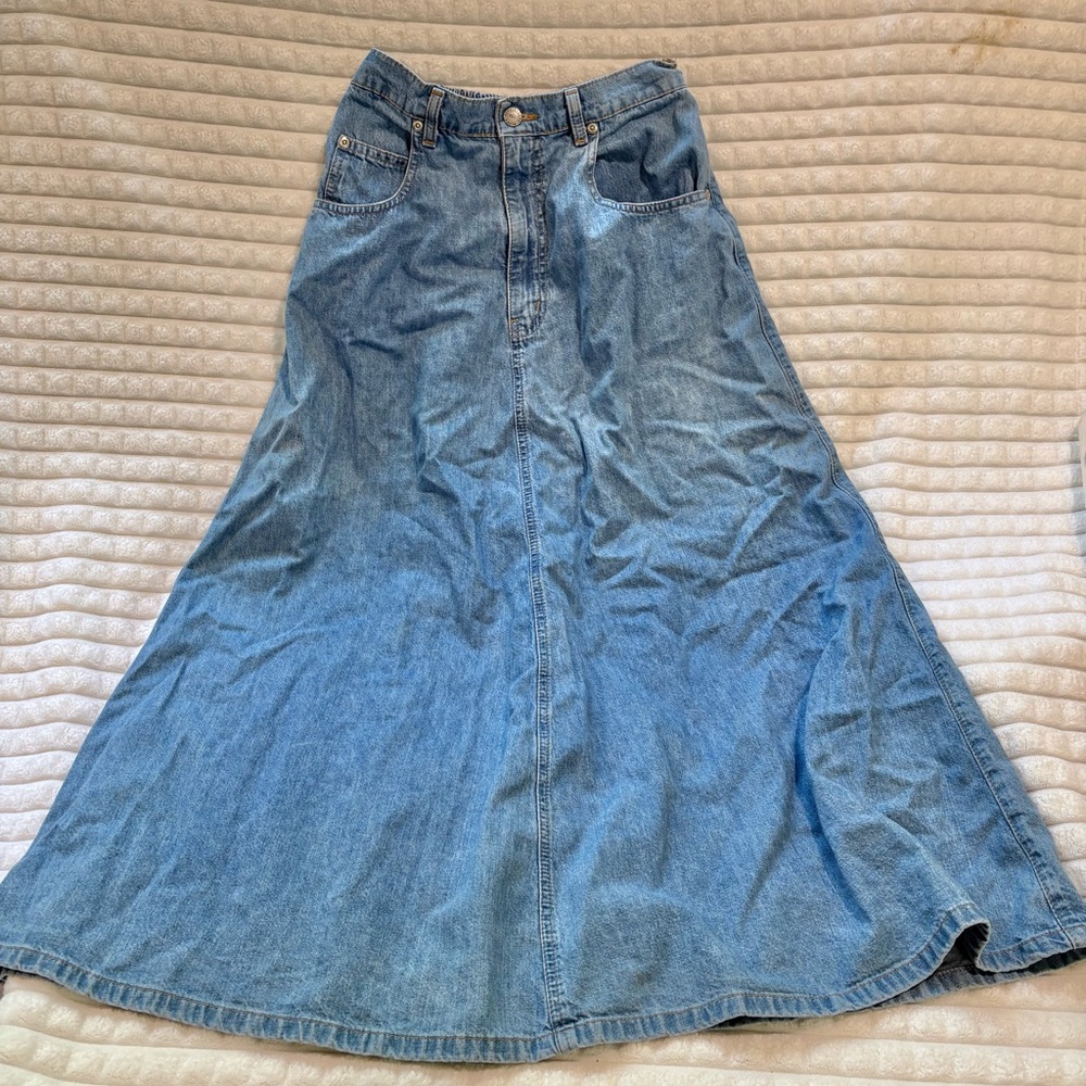 Vintage Blue Denim Maxi Skirt